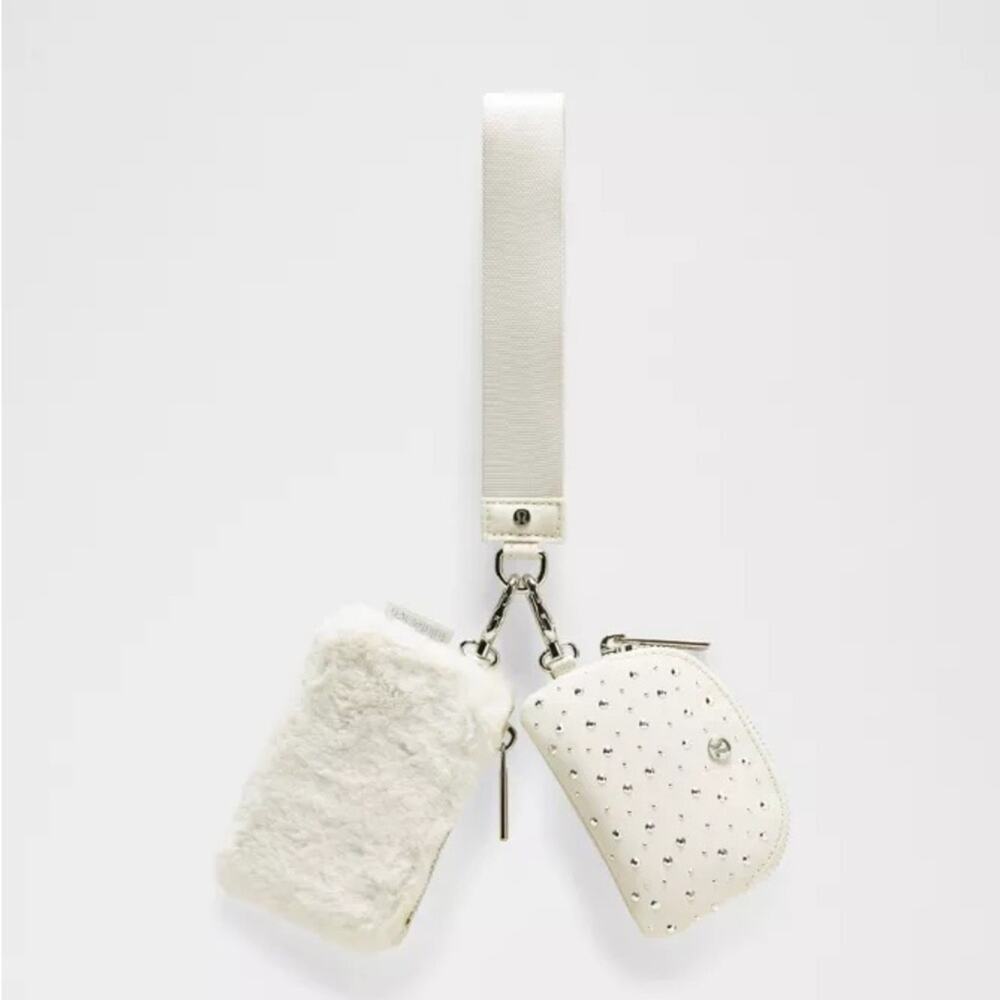 NWT Lululemon Athletica Dual‎ Pouch Wristlet Studded Bone/Silver RARE